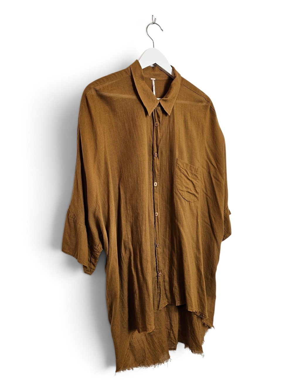 Free People Button Down M Best Of Me Oversized High Low Raw Hem Boho Chic Bronze